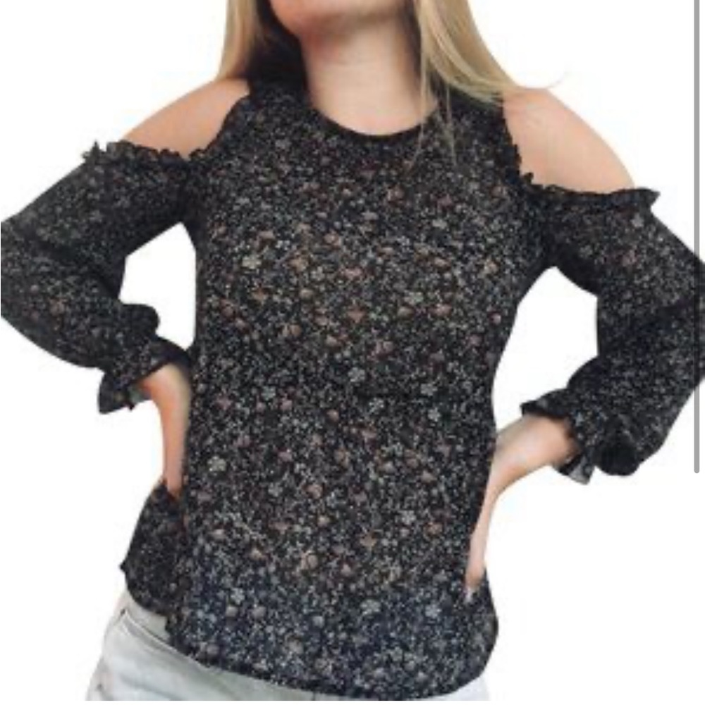 American Eagle medium floral cold shoulder blouse Shirt neutral peplum cut out